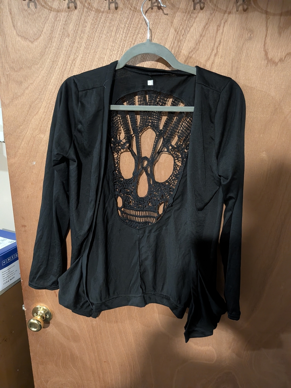 Black Women's Long-Sleeve Crochet Back Top